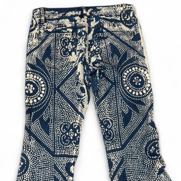 Free People Navy and Cream Printed Flare Jeans - Picture 2 of 6